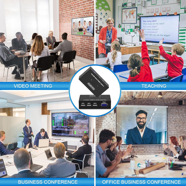 USB VGA KVM Switch for 2 PC Sharing 1 Video Monitor and 3 USB Devices, Keyboard Mouse Scanner Printer, for Laptop PC Windows Mac OS System