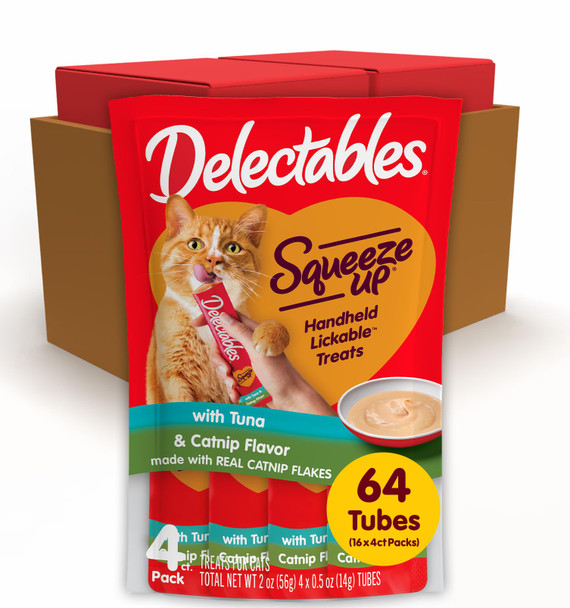 Delectables Squeeze Up Catnip Variety Pack Creamy Squeezable Puree Lickable Wet Cat Treats Grain No Added Fillers No By-Products No Added Preservatives 0.5 Ounces Tube 20 Tubes Total