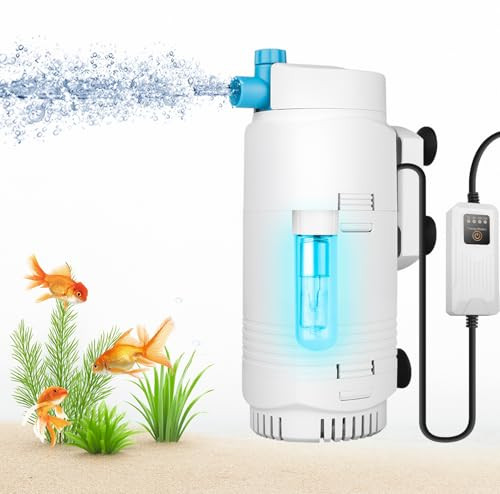 Desumg Aquarium Filter With U-V Light & Timer For 10 40 Gallon Fish Tanks Submersible Internal Filter With Flow Control Sponge Filtration & Aeration Quiet Power Pump For Freshwater Saltwater Tanks