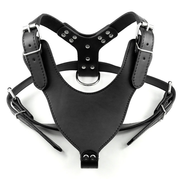 Dogs Kingdom 26"-34" Soft Leather Dog Harness Large For Pit Bull Boxer Bull Terrier Black