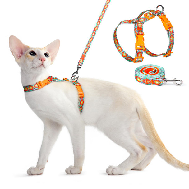 Dooradar Cat Harness And Leash Escape Proof Adjustable Kitten Vest Lightweight Soft Pet Straps Easy Wearing For Small Medium Kitty Safe Walking Travel Control Orange & Black M