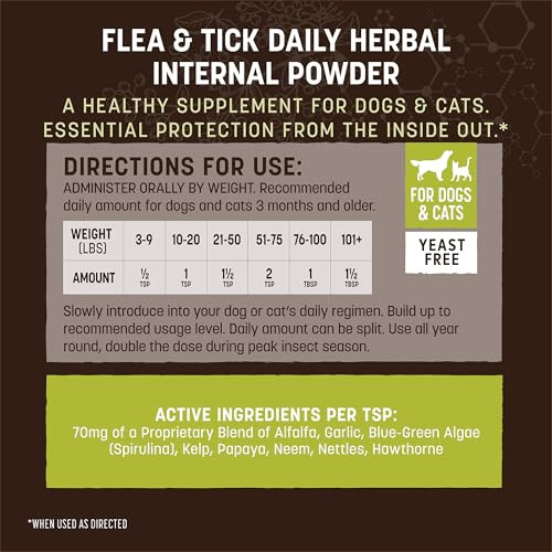Earth Animal Apothecary Natural Flea & Tick - Daily Internal Herbal Powder Supplement For Dogs & Cats - 8 Oz