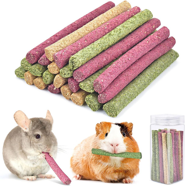 Erkoon Timothy Hay SticksRabbit Chew Toys For Teeth Natural Molar Sticks Rabbits Treats For Bunnies Chinchilla Guinea Pigs Gerbil Hamster (25 Pcs)