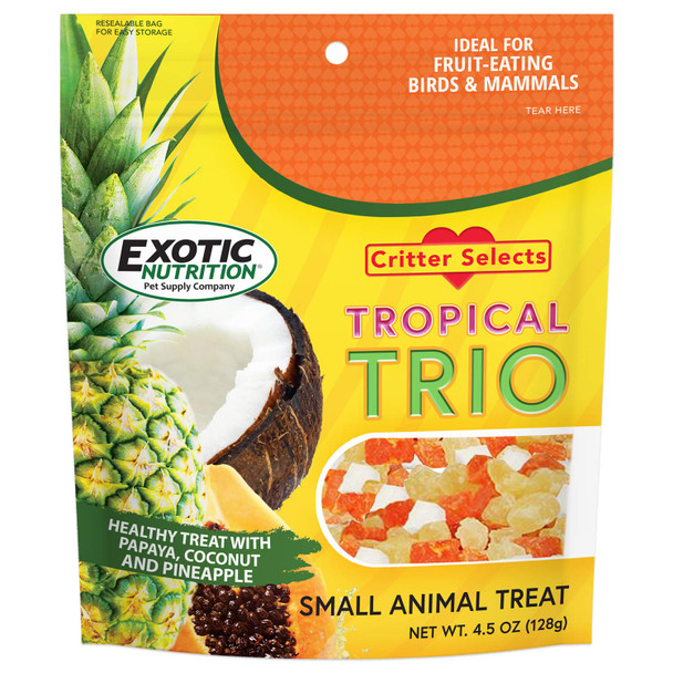 Exotic Nutrition Tropical Trio - Healthy Natural Mixed Dried Fruit Treat - Papaya Coconut Pineapple - For Sugar Gliders Squirrels Prairie Dogs Skunks Marmosets Parrots Birds Rats Small Pets (4.5 Oz.)