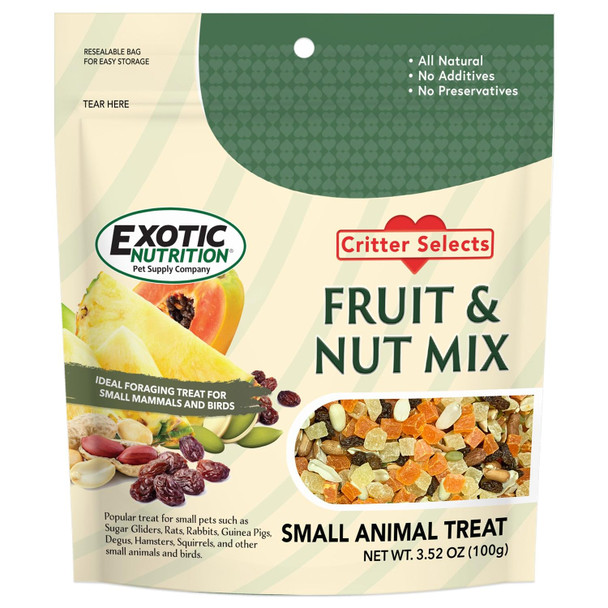 Exotic Nutrition Fruit & Nut Mix - Healthy & Unique Mixed Nuts & Dried Fruit Treat - Sugar Gliders Squirrels Marmosets Parrots Birds Rats Rabbits Guinea Pigs Hamsters Chinchillas & Other Small Pets (8 Oz)