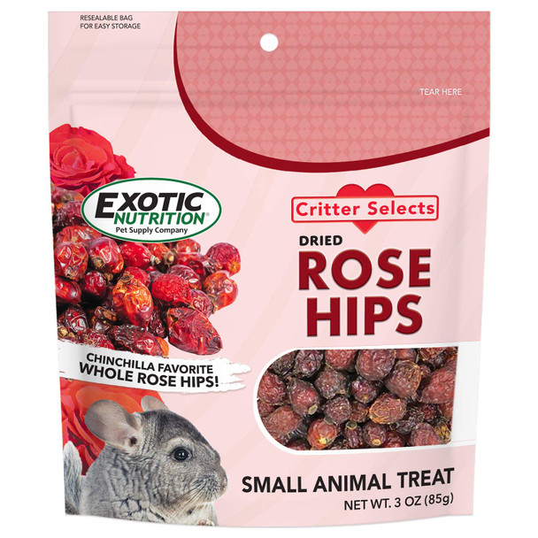 Exotic Nutrition Dried Rose Hips (3 Oz.) - Healthy Natural Treat - Chinchillas Guinea Pigs Rabbits Prairie Dogs Degus Hamsters Rats Squirrels Parrots Chickens Ducks & Other Small Pets