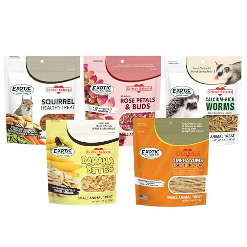 Exotic Nutrition Squirrel Treat Bundle - Natural Healthy Assortment - Fruits Veggies Nuts & Chews - Flying Tree & Ground Squirrels Chipmunks Groundhogs & Prairie Dogs