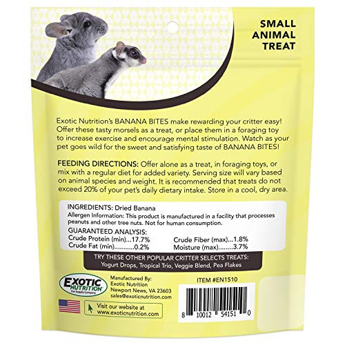 Exotic Nutrition Banana Bites - Healthy Natural Dried Fruit Treat - For Chinchillas Ferrets Parrots Hamsters Hedgehogs Guinea Pigs Rabbits Prairie Dogs Degus & Other Small Pets (2.75 Ounce)