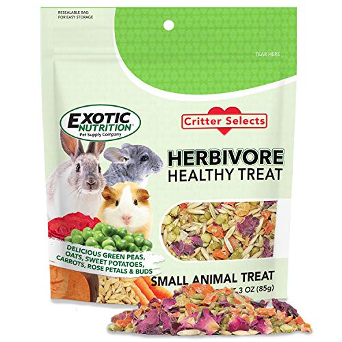 Exotic Nutrition Herbivore Treat (3 Oz.) - Healthy Natural Mixed Treat - Sweet Potatoes Carrots Green Peas Oats Rose Petals - For Chinchillas Rabbits Guinea Pigs Prairie Dogs Degus And Other Small Pets