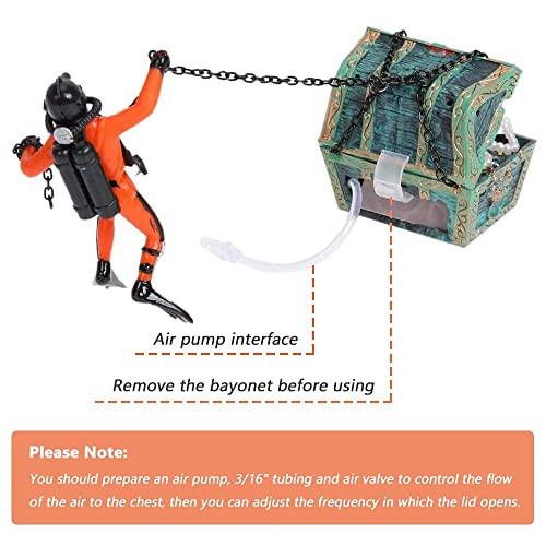 Eyech Live-Action Aquarium Ornament Creative Undersea Treasure Chest Diver Air Bubbler Aerating For Fish Tank Decorations Orange Color