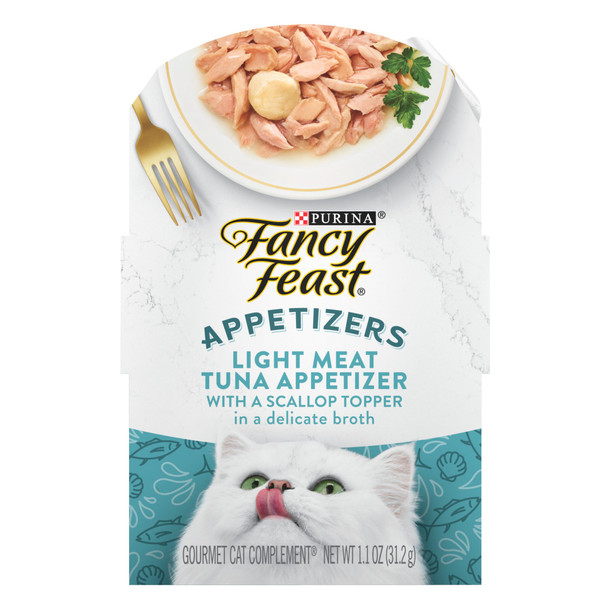 Purina Fancy Feast Appetizers Lickable Grain Wet Cat Food Topper Light Meat Tuna Appetizer With Scallop - (Pack Of 10) 1.1 Oz. Trays