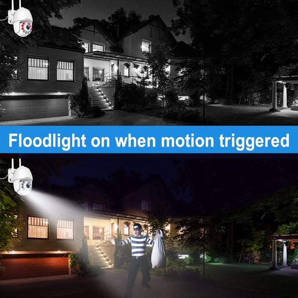 Cameras for Home Security Outdoor WiFi, Plug-in 24/7 Video Surveillance System, Spotlight Color Night Vision, Human Motion Detection, PTZ Auto Tracking, Two Way Talk, Waterproof