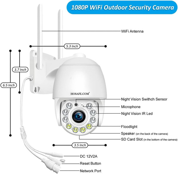 Cameras for Home Security Outdoor WiFi, Plug-in 24/7 Video Surveillance System, Spotlight Color Night Vision, Human Motion Detection, PTZ Auto Tracking, Two Way Talk, Waterproof