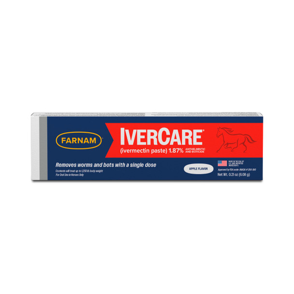 Farnam Ivercare (Ivermectin Paste) 1.87% For Horses Anthelmintic And Boticide 0.21 Ounces Horse Dewormer Ivermectin Apple-Flavored Paste Up To 1250 Lbs