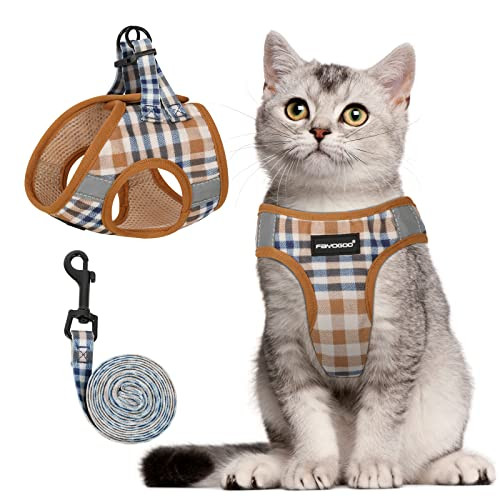 Fayogoo Cat Harness And Leash Set For Walking Escape Proof Adjustable Easy Control Harness For Medium Large Small Cats With Reflective Strips - Brown S