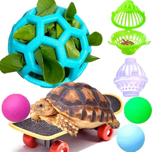 Fejapa 7 Pcs Tortoise Treat Ball And Training Skateboard Toy Set Turtle Feeder Ball Funny Aquatic Turtle Enrichment Toys Aquarium Feed Toy Tortoise Feeding Balls Vegetable Grass For Small Animals