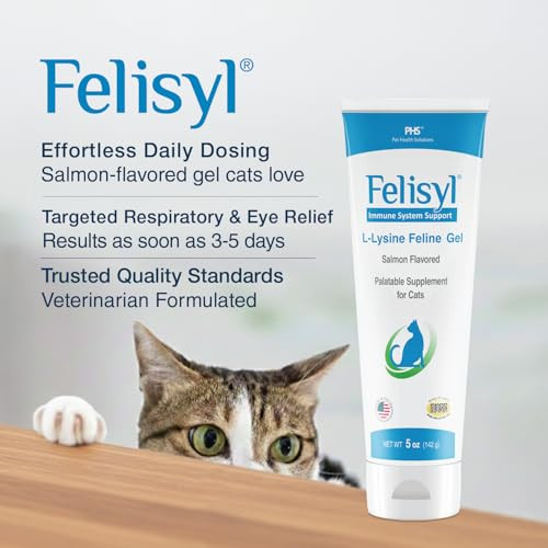 Felisyl L-Lysine Gel For Cats & Kittens (5Oz) Immune System Respiratory & Eye Health Support. Reduces Sneezing Runny Nose & Watery Eyes. Daily Salmon-Flavor Supplement Made In Usa