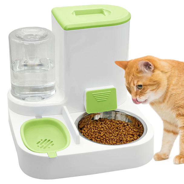 Fhiny Gravity Cat Feeder & Water Dispenser 2 In 1 Automatic Puppy Waterer Removable Stainless Steel Food Bowls Set Self Feeding Pet Food Storage For Cat Kitten Puppy Easy Clean (Grey)