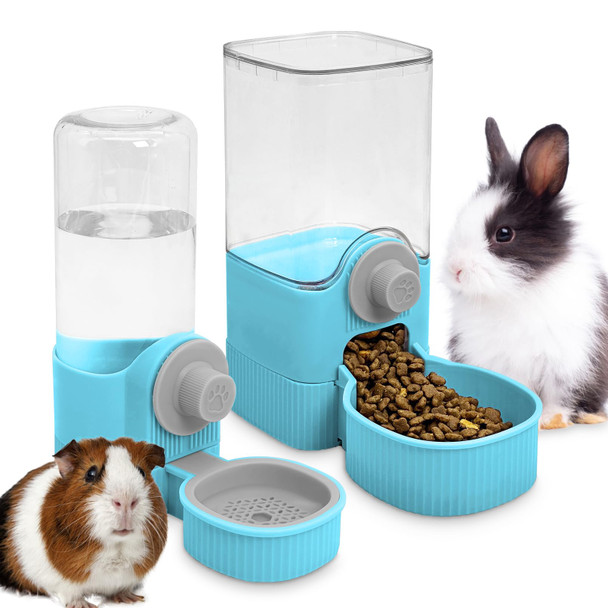 Fhiny Rabbit Food & Water Dispenser Large Capacity Gravity Guinea Pig Feeder And Waterer Set Hanging Automatic Bunny Feeder For Cage For Bunny Guinea Pig Chinchilla Ferret Cat Puppy
