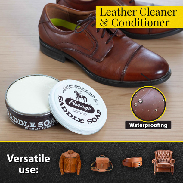 Fiebing'S Saddle Soap 12Oz - White - Clean Polish And Maintain Saddles Shoes Luggage Handbags - Thoroughly Cleans & Restores Natural Preservative Leather Oils To Maintain Suppleness & Strength