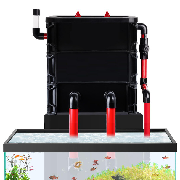 Finaqua 3-Layer Aquarium Filter Box With 25W Pump Adjustable Inlet & Outlet Includes White Blue Black Filter Pads Fish Tank Filter For 20 75 Gallons (13 11.8 7.8 In)