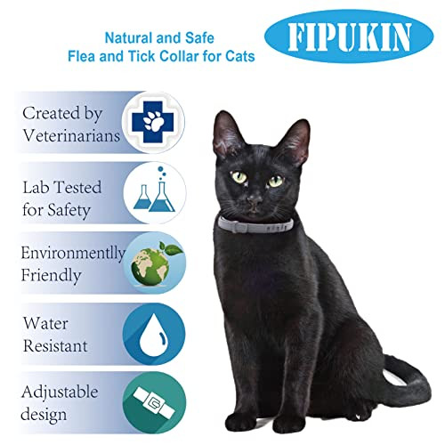 Fipukin Natural Flea Collar For Cats High Rated Plant Based Protection 8 Month Waterproof Formula Includes Grooming Comb & Tick Removal Tool