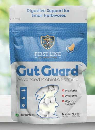 First Line Pet Nutrition Gut Guard Advanced Probiotic Formula For Herbivores 100 Tablets Banana Flavor (Rabbits Guinea Pigs Chinchillas Hamsters)