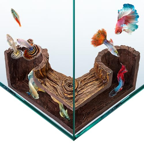 Fishnosh Aquarium Cave Natural-Looking Wood-Like Bpa- Fish Tank Cave For Corners 5.1 X 2 X 2.7 Fish Hideout For Aquarium Guppy Neon Tetra Corydoras Catfish Betta Hide Tank Decor