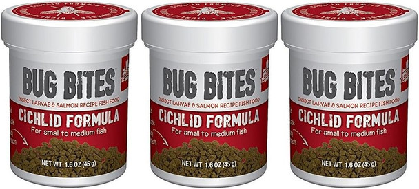 Fluval (3 Pack) Bug Bites Cichlid Formula For Small/Medium Fish (1.6 Oz. Per Bottle)