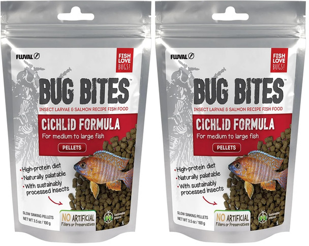 Fluval (3 Pack) Bug Bites Cichlid Formula For Small/Medium Fish (1.6 Oz. Per Bottle)