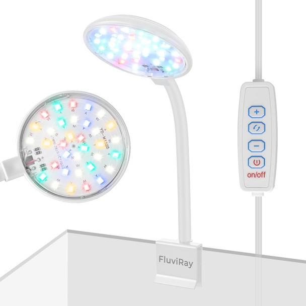 Fluviray Mini Clip-On Aquarium Light 7W Usb Dimmable Fish Tank Lamp With 3 Light Modes (White/Rgb/Full Spectrum) 9-Level Brightness 360 Adjustable Gooseneck For 1 3 Gallon Tanks