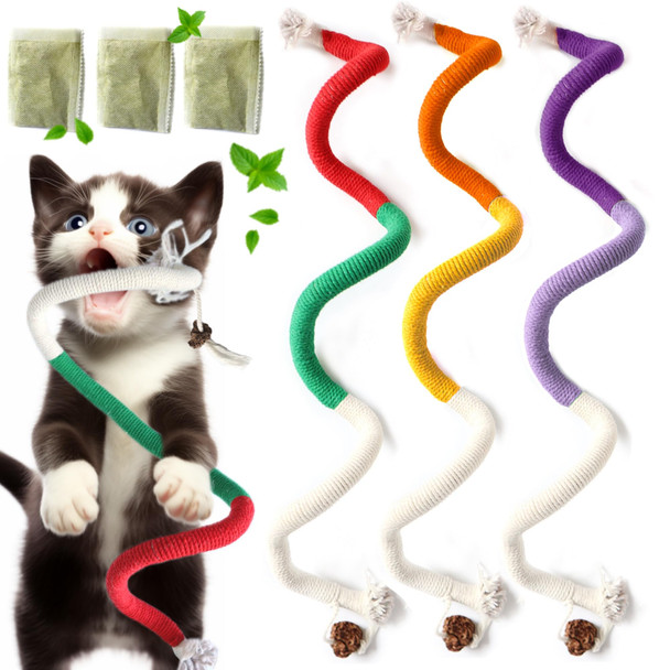Fokauiwo Cat Toys For Indoor Cats Kitten Toys For Indoor Kittens Catnip Rope Chew Toys For Teeth Cleaning Interactive Cat Teething Toy Kitty Kicker Toy 3 Pack (Plus 1 Pouch Of Catnip)