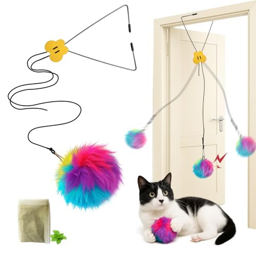 Fokauiwo Interactive Cat Toys For Indoor Cats Self-Play Hanging Door Toy For Kitten Adjustable Height Exercise Bell Ball To Keep Kittens Active