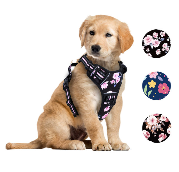 Foxyep No Pull Dog Vest Harness For Medium Dogs With Easy Control Handle Reflective Strap For Puppy WalkingTraining No-Choke Breathable Cute Dog Harness(Xsmall Pink Rose)