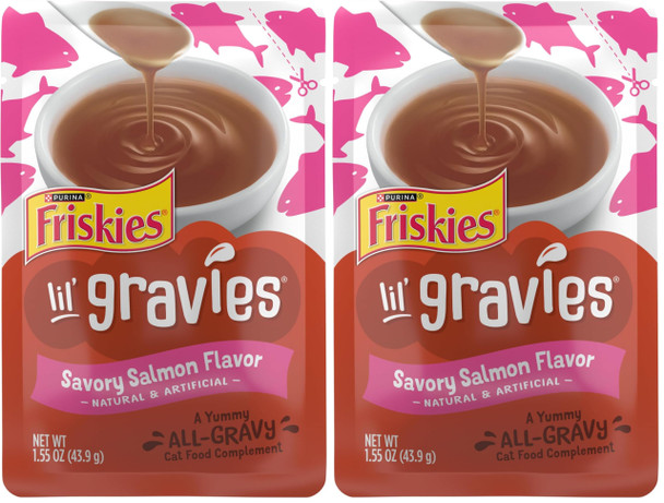 Friskies Purina Lil' Gravies Savory Salmon Flavor Cat Food Complement Lickable Cat Treats - (Pack Of 16) 1.55 Oz. Pouches