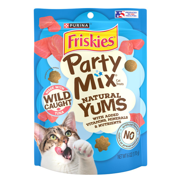 Friskies Purinanatural Cat Treats Party Mix Natural Yums With Wild Caught Tuna And Added Vitamins Minerals And Nutrients - 20 Oz. Canister