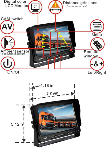 AHD 720P 7" Reverse Rear View Backup Camera System, Camera with Night Vision Waterproof IP69K Vibration-Proof 10G for Tractor/Truck/Bus/Motorhome/Excavator/Caravan/Skid Steer/Harvester AHD 720P 7" Reverse Rear View Backup Camera System, Camera with Night Vision Waterproof IP69K Vibration-Proof 10G for Tractor/Truck/Bus/Motorhome/Excavator/Caravan/Skid Steer/Harvester