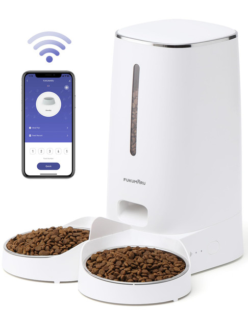 Fukumaru Automatic Cat Feeder 4L Dog Feeders With Double Bowls Support Diy Meals And Timed Control Wifi Cat Sfood Dispenser Suit For Most Pet Food