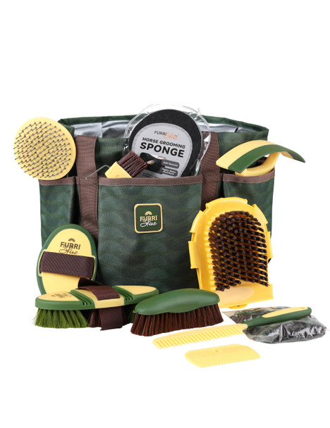 Furrishine 11-Piece Professional Horse Grooming Kit With Waterproof Tote Bag Non-Slip Silicone Grip Brush Set Curry Comb Hoof Pick & Mane Comb Pink Garnet