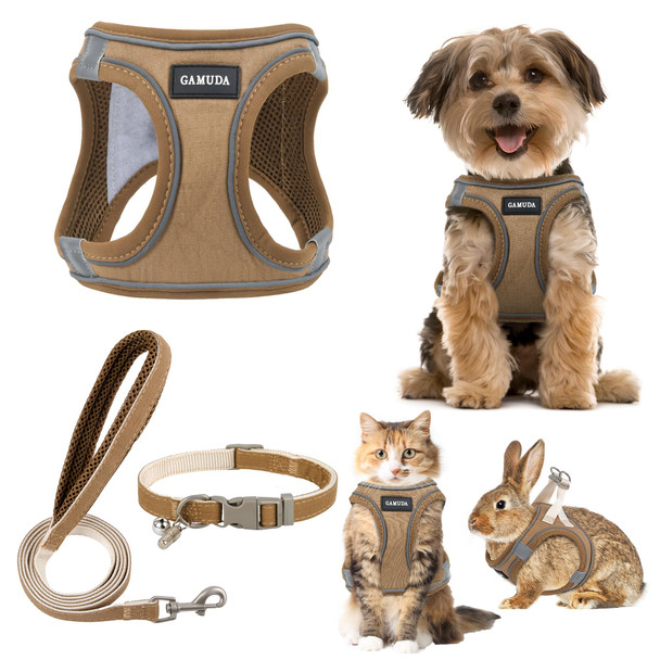 Gamuda Small Dog Harness Collar And Leash Set Step In No Chock No Pull Linen Fabric Soft Mesh Dog Vest Harnesses Reflective For Dogs Puppy Cats Kitten Rabbit (Black Xxs)