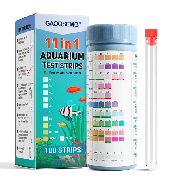 Gaoqsemg Aquarium Water Test Kit 11 In 1100 Counts Ammonia Aquarium Test Kits Fish Tank Test Strips Freshwater & Saltwater Ph Testing Strips For Ammonia PhHardnessNitriteNitrateChlorine