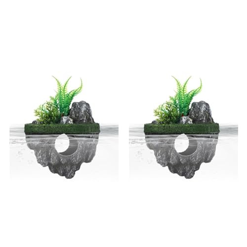 Garneck 2Pcs Floating Moss Rocks For Aquarium - Artificial Resin Suspended Stone Decor For Fish Tank Landscape - For Creating A Natural Underwater Environment