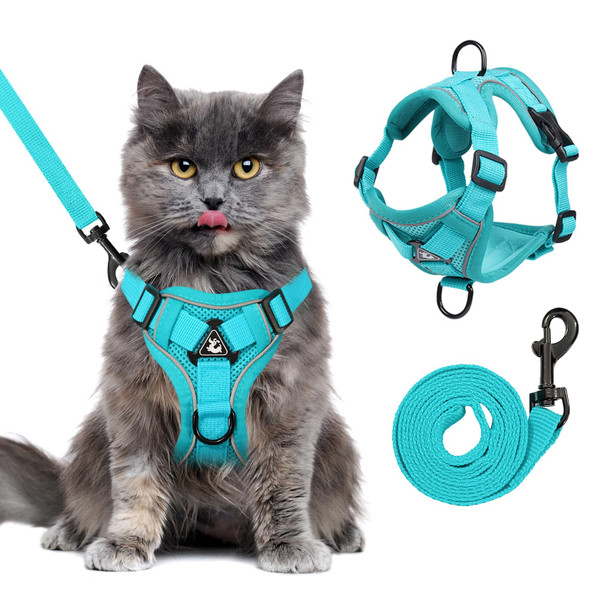 Gcvopton Escape Proof Cat Harness And Leash Set For All Types Of Cats - Adjustable Reflective Soft Mesh Vest With 4 Buckles Breathable Walking Harness For Kittens To Xl Cats