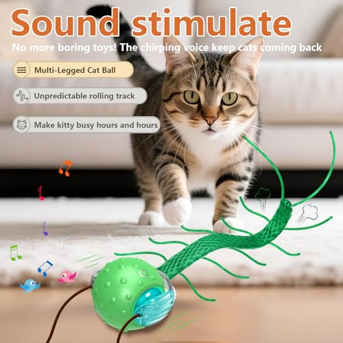 Giociv Interactive Cat Toys For Bored Cats With Chirping Centipede Motion Wake-Up Super Motor Cat Ball On Rug