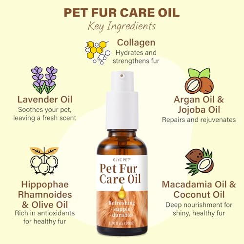 Gjyc Pet Pet Fur Care Oil - Detangles Reduces Shedding - Adds Shine With Collagen & Natural Oils - Leave-In Conditioner For Dogs & Cats - 1.01 Fl. Oz