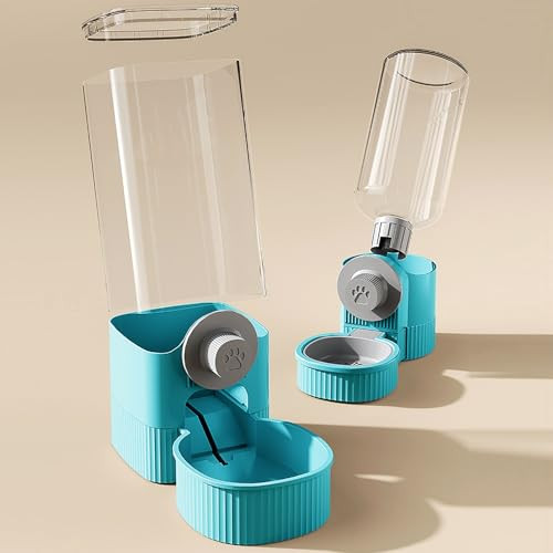 Gkyzbb Hanging Automatic Food Water DispenserRabbit Feeder Guinea Pig Water Bottle Food Feeder For Ferret Guinea Pig Rabbit Bunny Cage Accessories (Blue 520Ml+1200Ml)