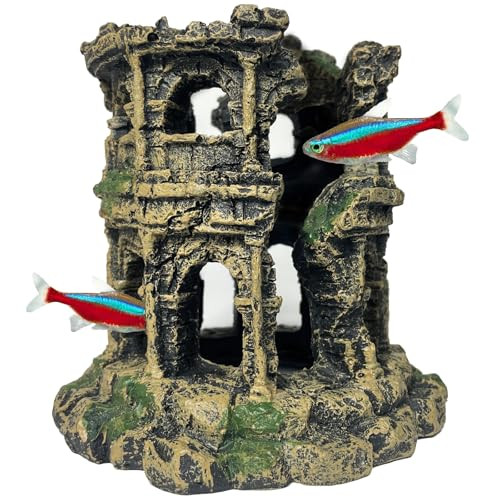 Golomoz Antique Roman Column Ruins Fish Tank Decorations - Roman Column Round European Castle Aquarium Ornaments Fish Tank Hideouts Rocks Stone Cave For BettaShrimpGoldfish Tank Landscaping