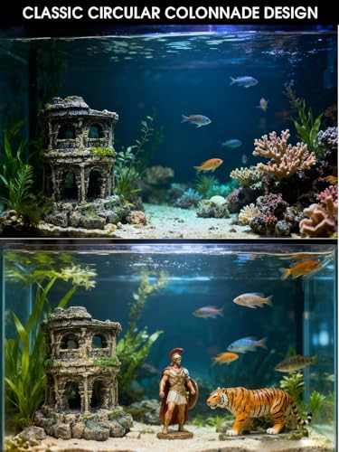 Golomoz Antique Roman Column Ruins Fish Tank Decorations - Roman Column Round European Castle Aquarium Ornaments Fish Tank Hideouts Rocks Stone Cave For BettaShrimpGoldfish Tank Landscaping