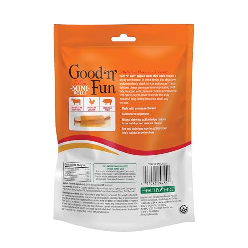 Good 'N' Fun Triple Flavor Mini Rolls 8 Ounce Treat Your Small Dog To A Long-Lasting Rawhide Chews