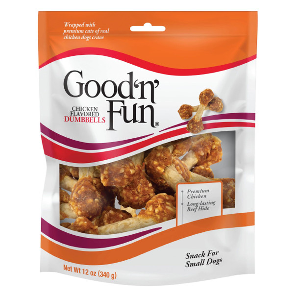 Good'N'Fun Good n Fun Chicken Flavored Dumbbells For Small Dogs 4 Ounces Treat Your Dog To Long-Lasting Chews Made With Premium Chicken & Long-Lasting Beef Hide